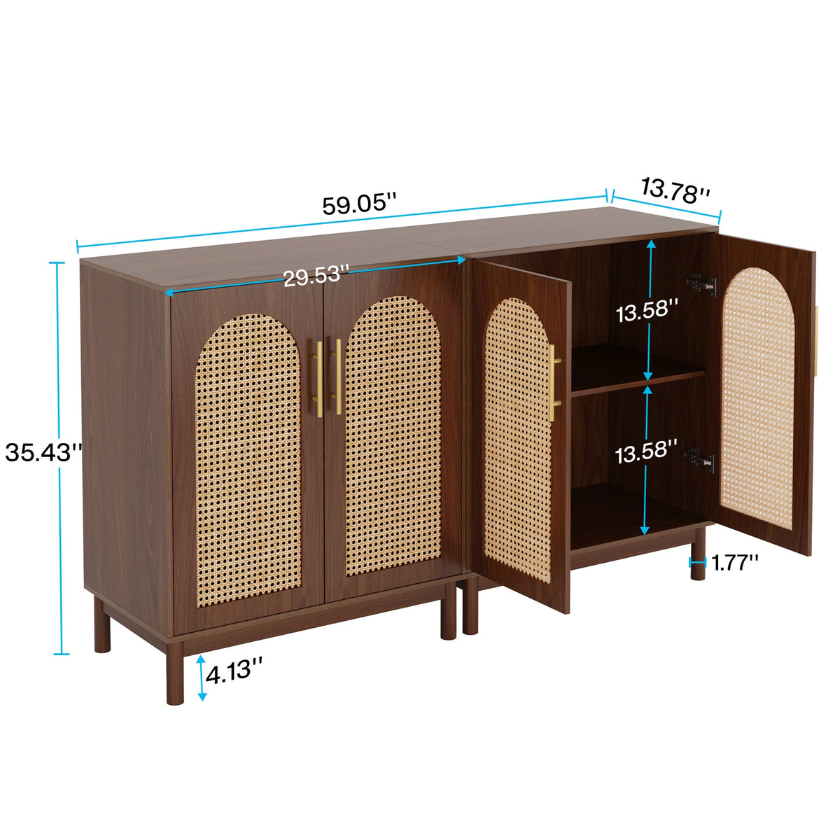 Sideboard Buffet Set of 2, Accent Rattan Storage Cabinet with Doors