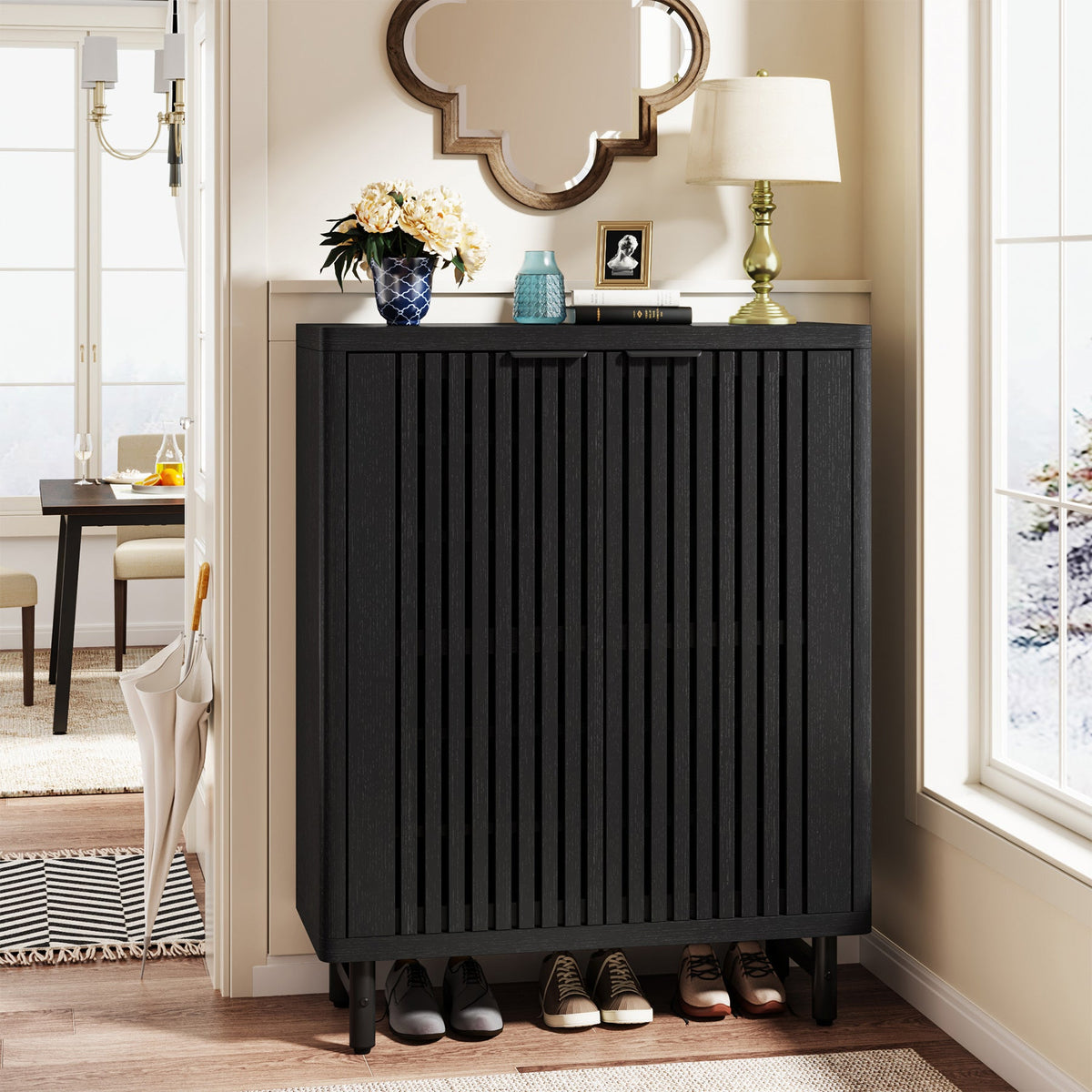 6-Tier Shoe Cabinet, Shoe Organizer with Louvered Doors & Adjustable Shelves