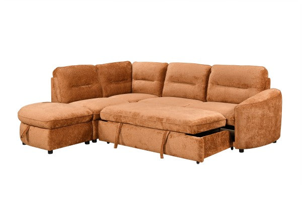 LHF Sectional Sleeper Burnt Orange Eucalyptus Frame Convertible Sofa Bed