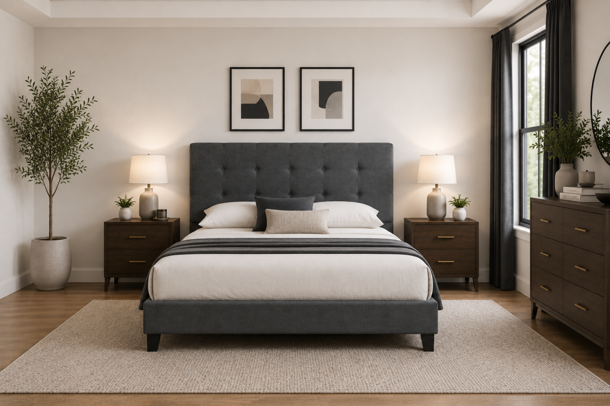 Button-Tufted Platform Bed