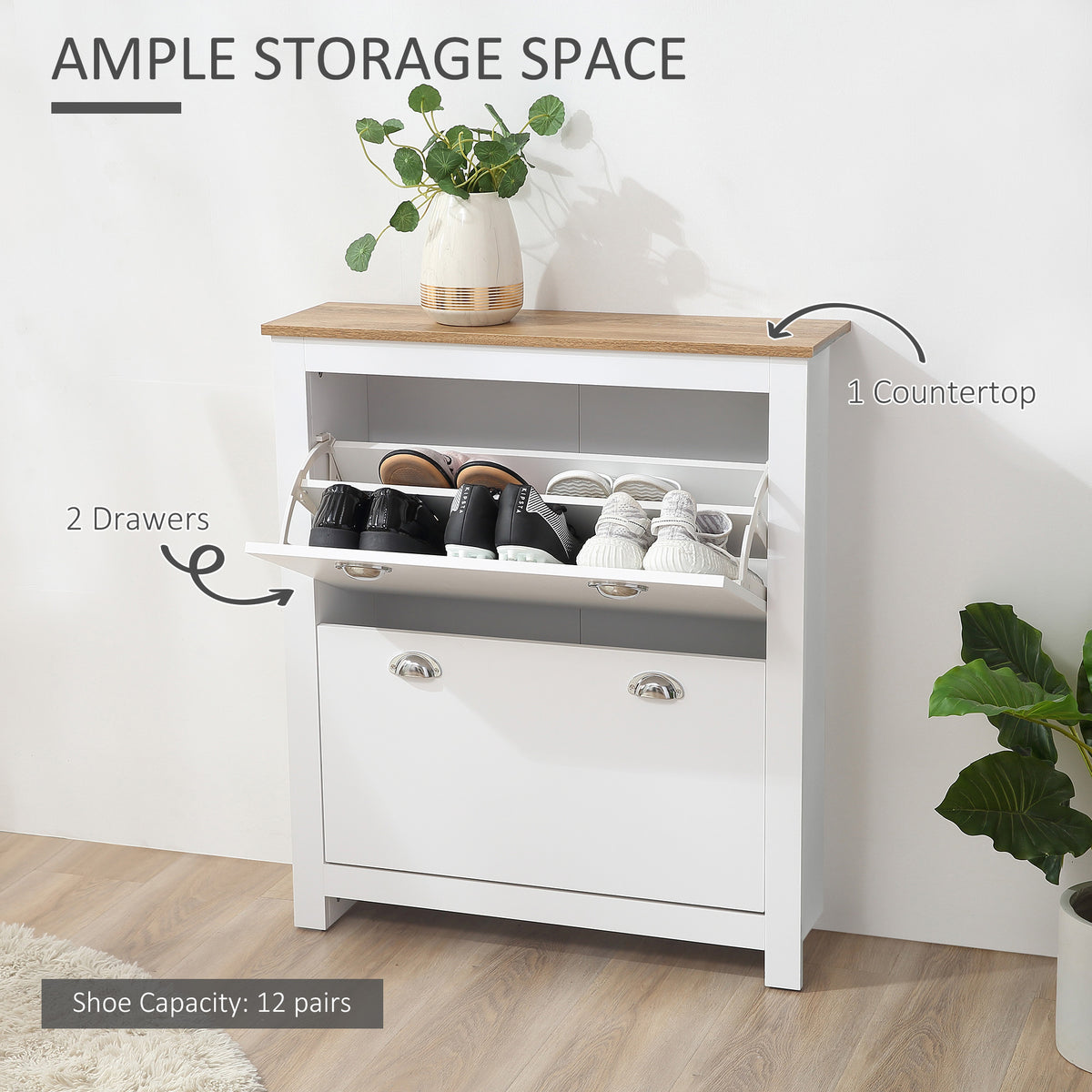 Modern Shoe Cabinet with 2 Flip Drawers – 31"W x 36"H