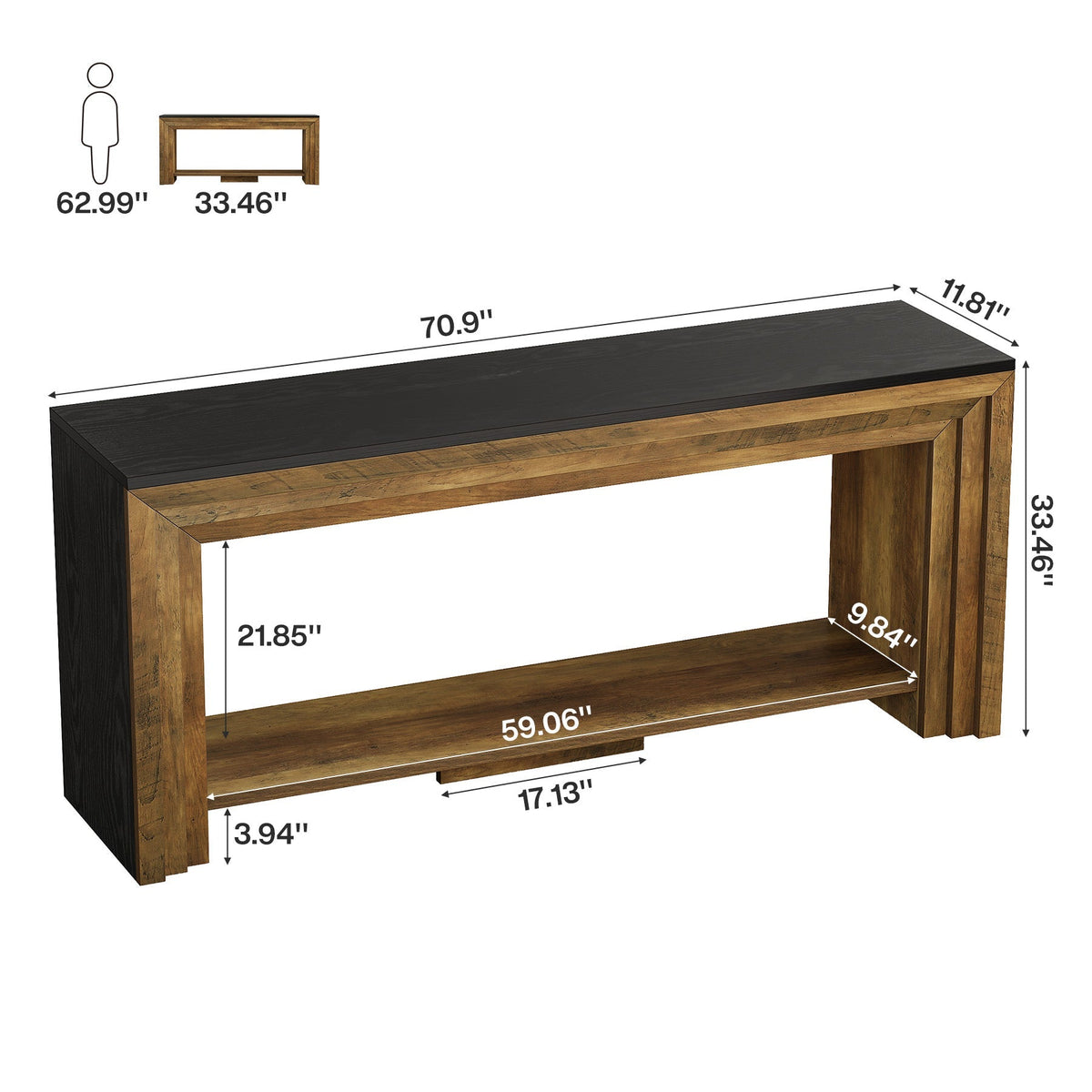 70.9" Console Table, 2-Tier Narrow Entryway Sofa Table with Storage