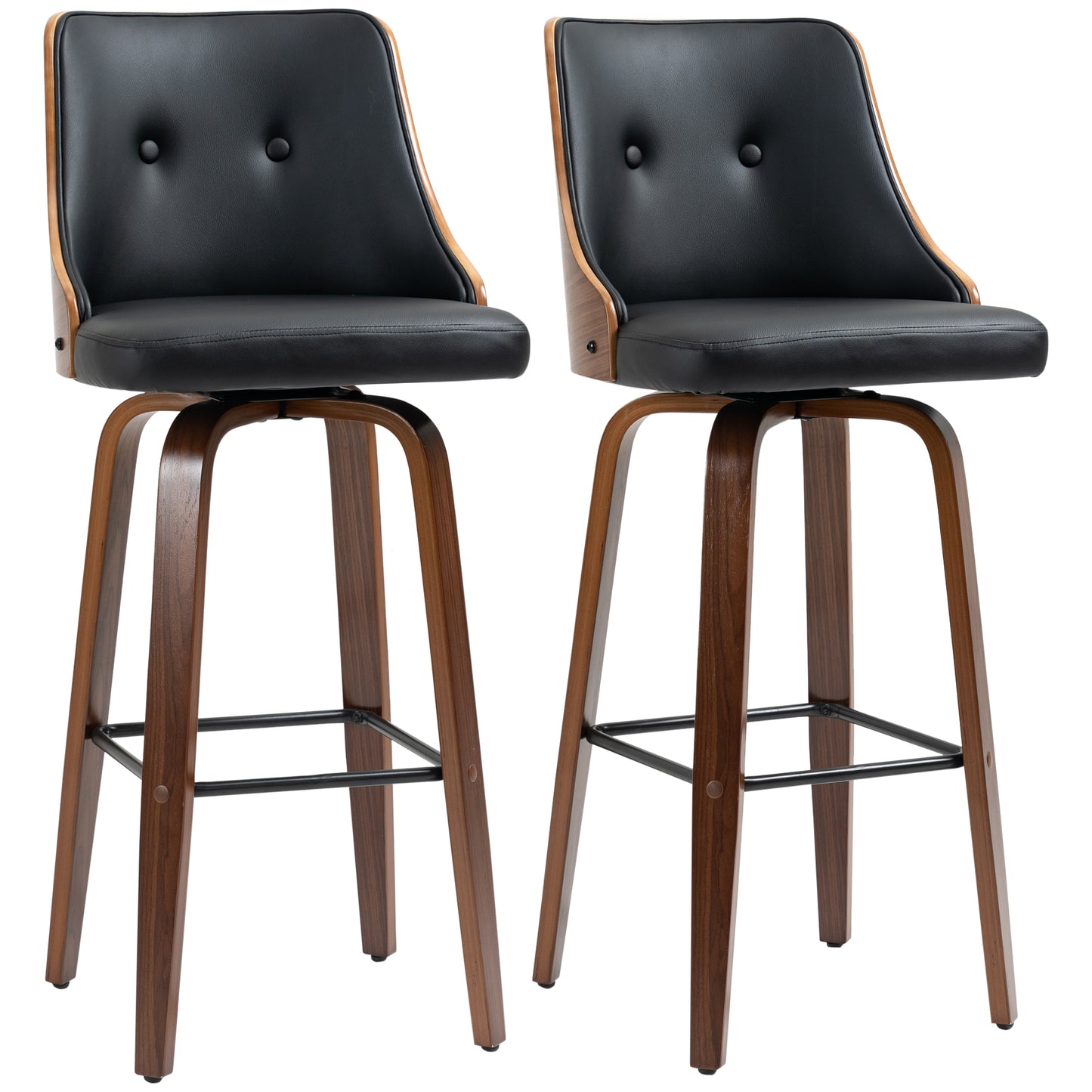 HOMCOM Black Tufted PU Leather Swivel Counter Height Bar Stools (Set of 2)