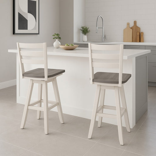 Swivel Counter Stool, Set of 2 – Grey/White