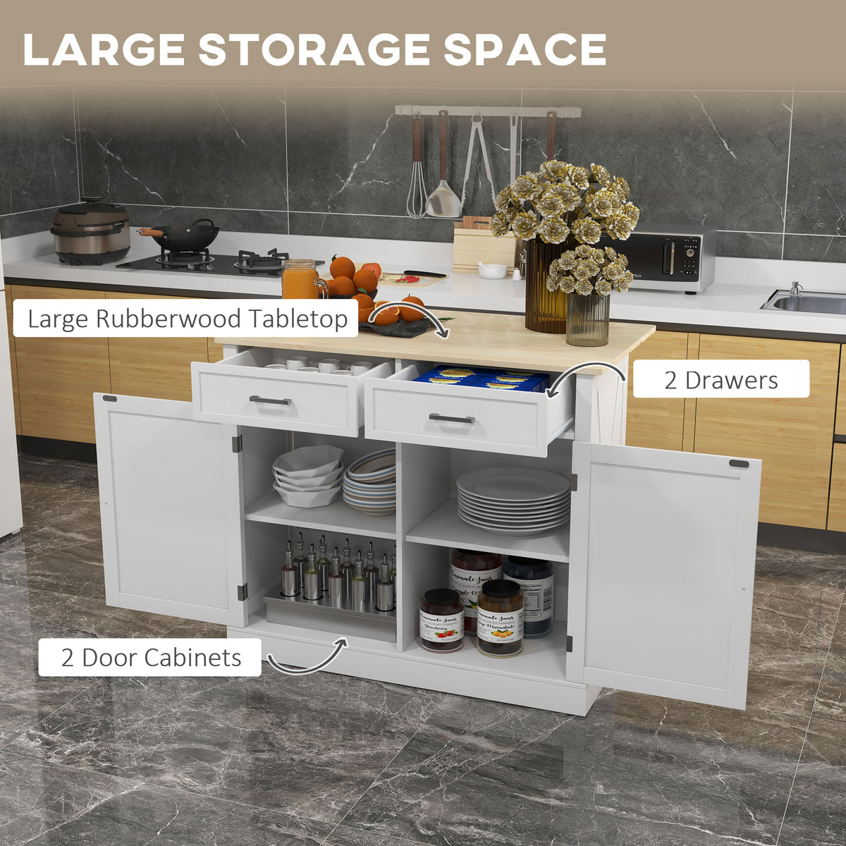 Rolling Kitchen Island with Drop Leaf Wood Breakfast Bar – 41"W x 36"H