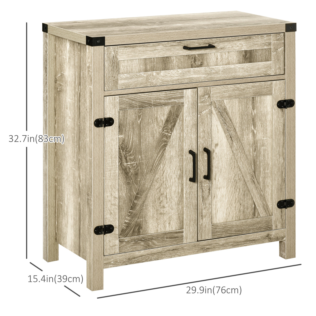 Sideboard Buffet Cabinet with 2 Rustic Barn Doors and Drawer – 30"W x 33"H