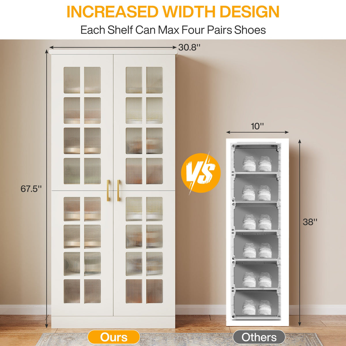 Modern Shoe Cabinet, 8-Tier Shoe Storage Racks With Adjustable Shelves