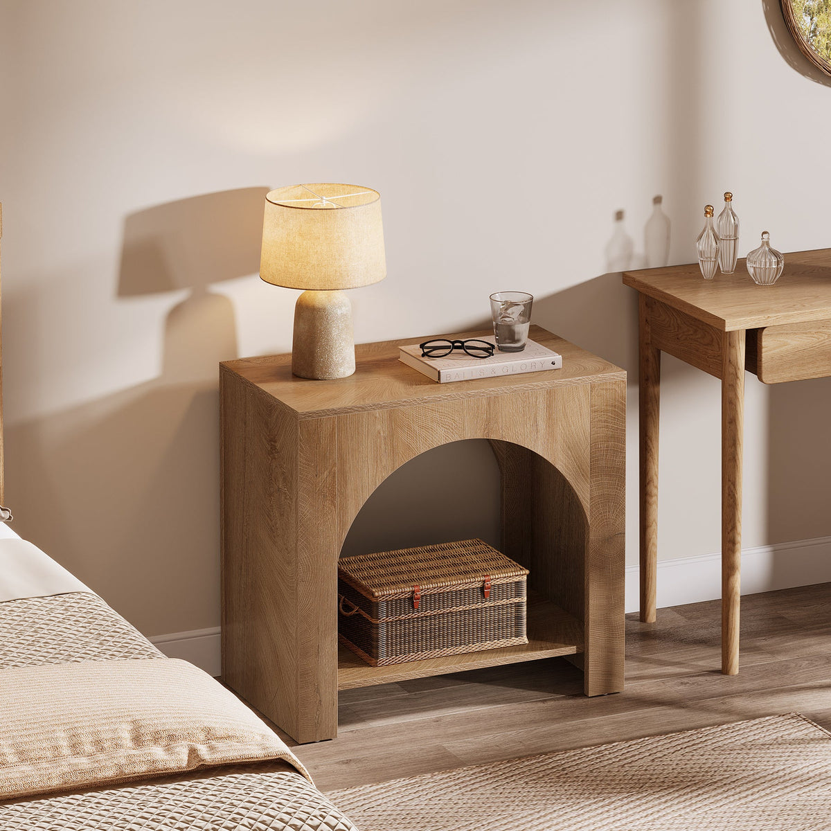 Wooden Nightstand with 2-Tier Storage, 27.56" Bedside Table for Bedroom