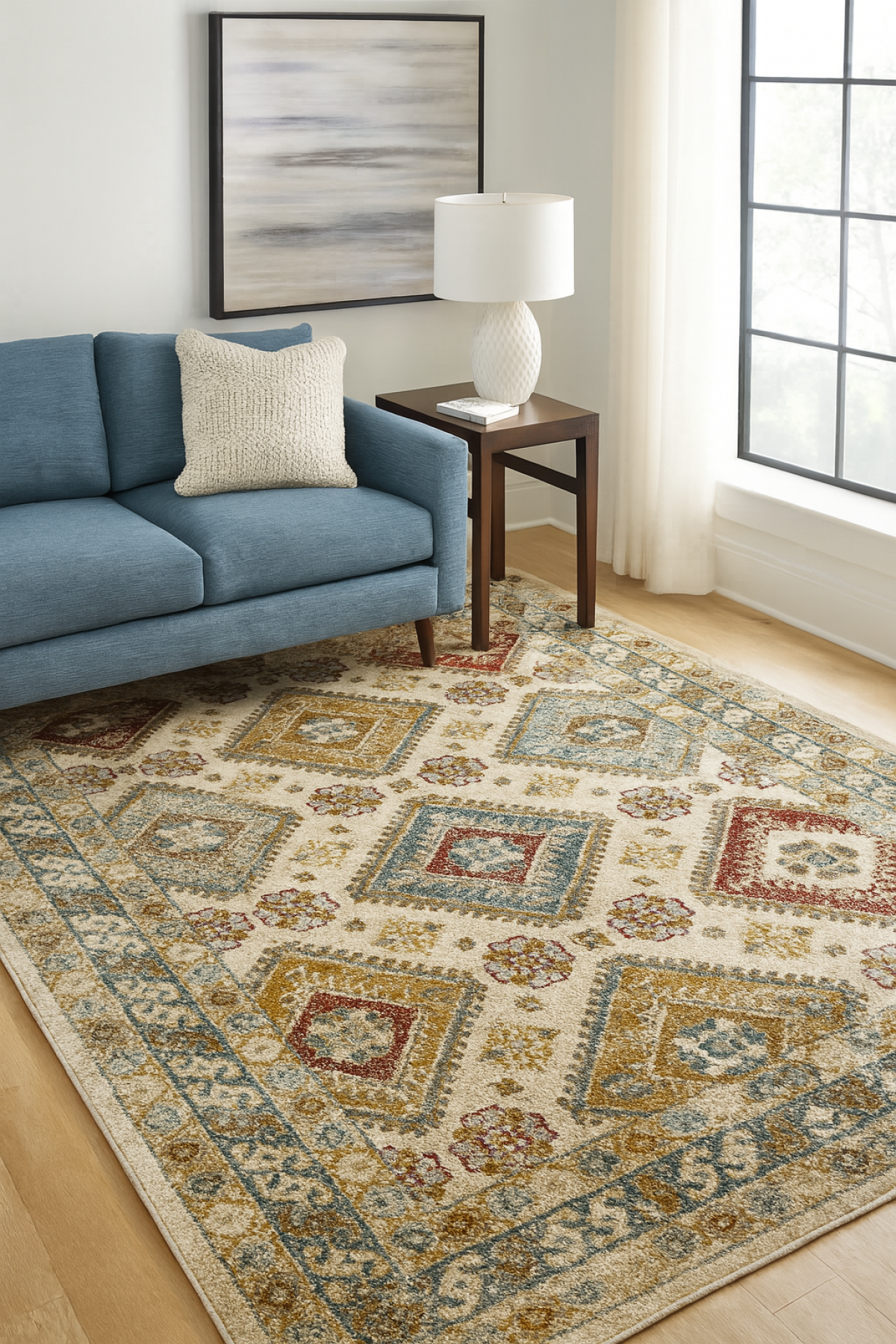 Distressed Jute Area Rug – Cream/Grey/Taupe