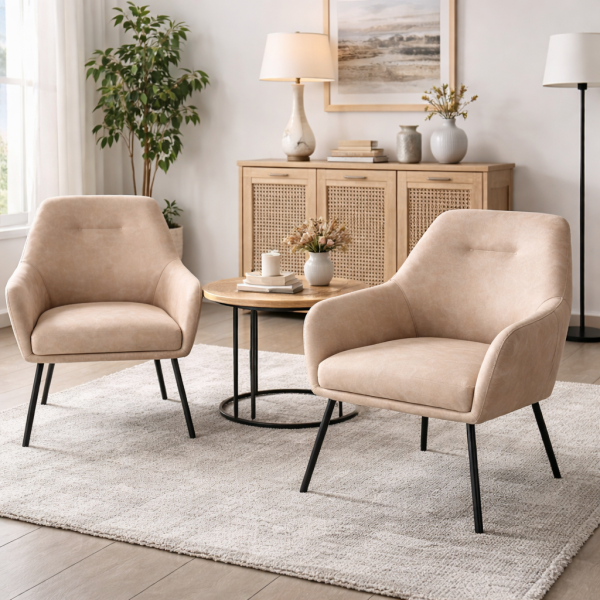Brassex Vintage Beige Upholstered Dining Chair With Powder-Coated Steel Frame