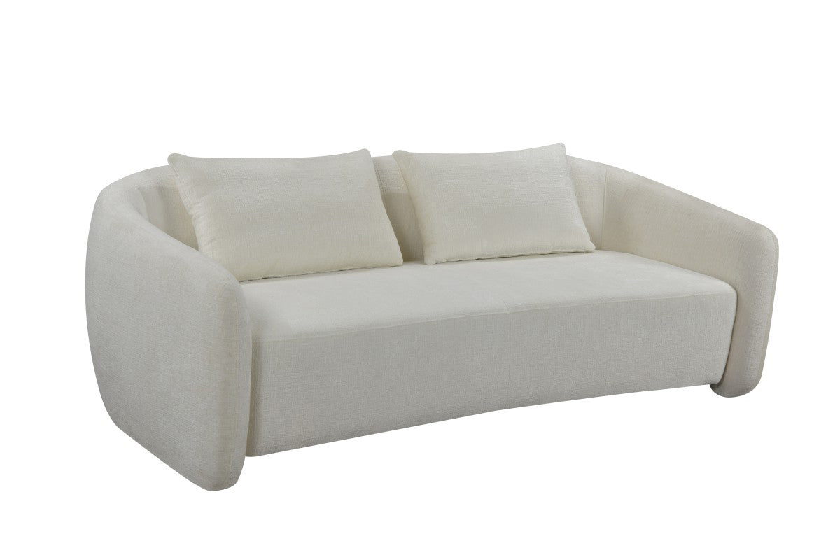 Terra Modern Beige Sofa: Plush Polyester, Curved Frame, High-Resiliency Comfort