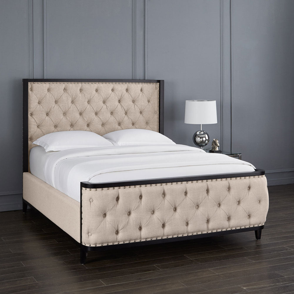 Button-Tufted Upholstered Bed with Footboard
