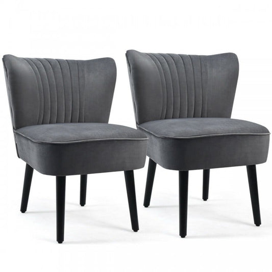 Set of 2 Upholstered Modern Leisure Club Chairs with Solid Wood Legs