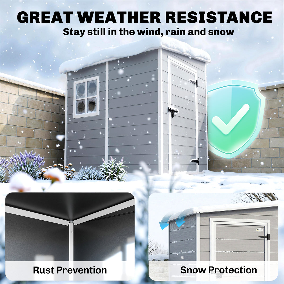 4'x5' Garden Storage Shed, Lean to Shed, Lockable Garden Tool Storage House with Window, Vent – Grey