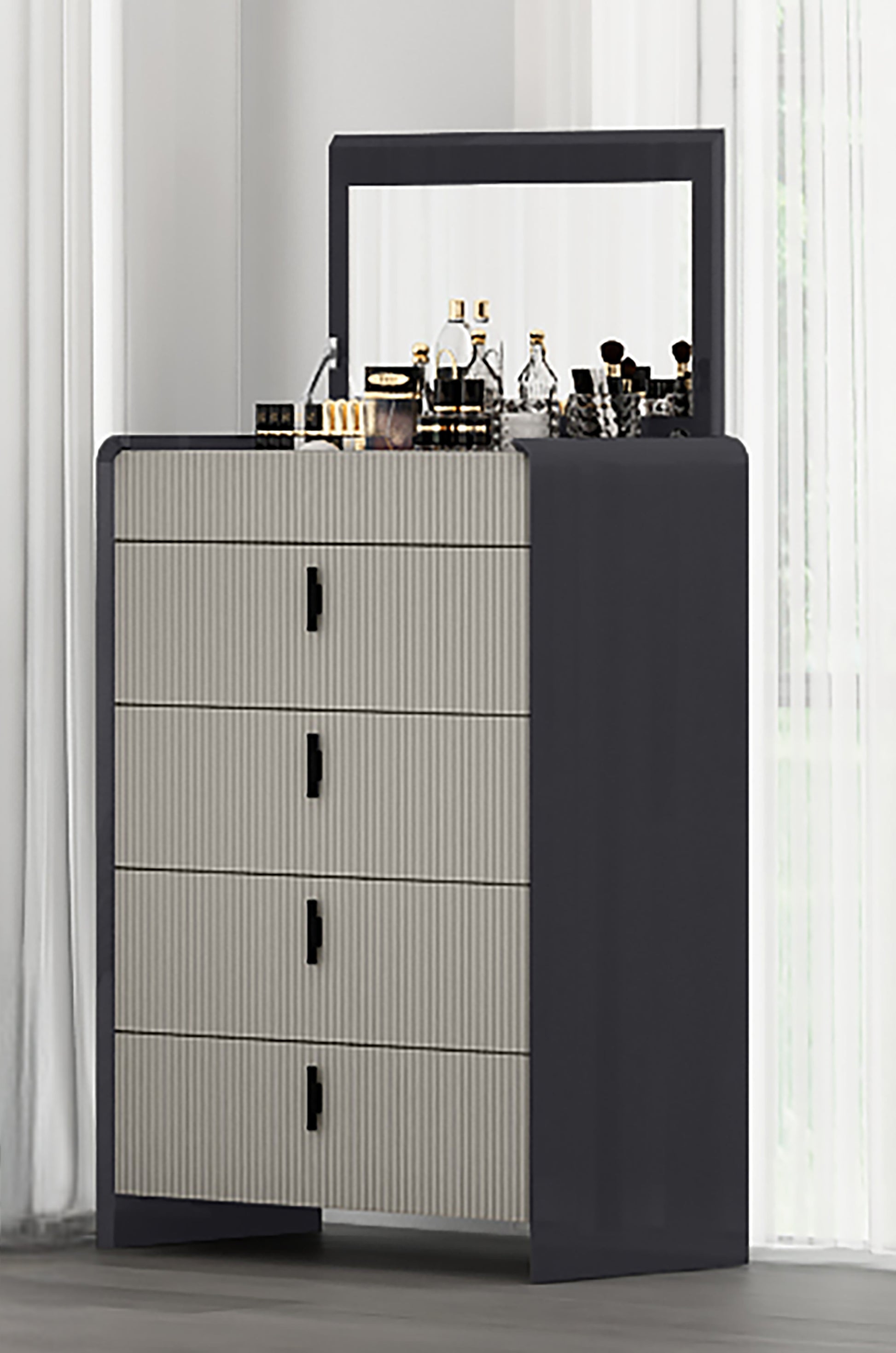 Modern Graphite 5-Piece Bedroom Set with LED Headboard & Soft-Close Drawers