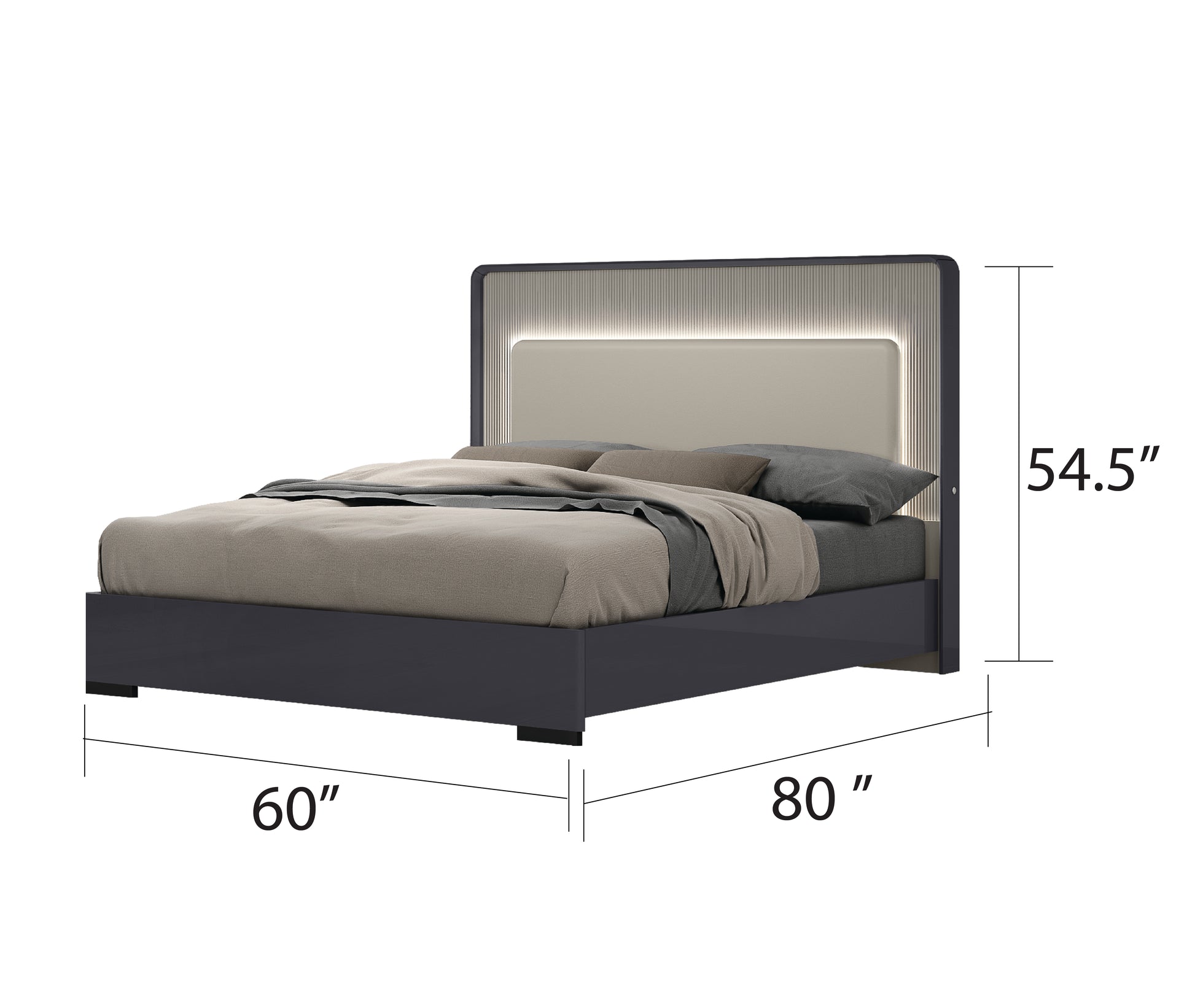Modern Graphite 5-Piece Bedroom Set with LED Headboard & Soft-Close Drawers