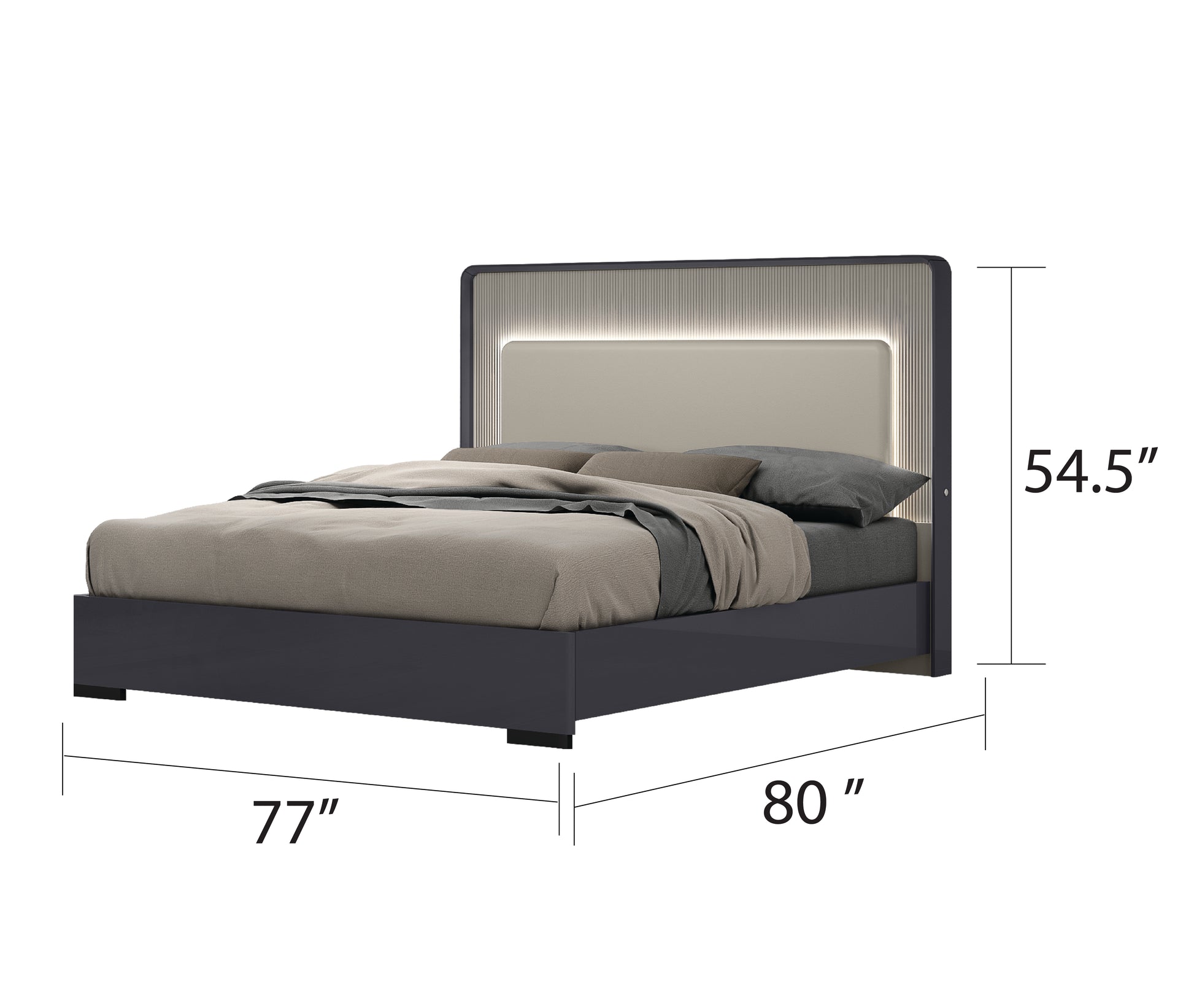 Modern Graphite 5-Piece Bedroom Set with LED Headboard & Soft-Close Drawers