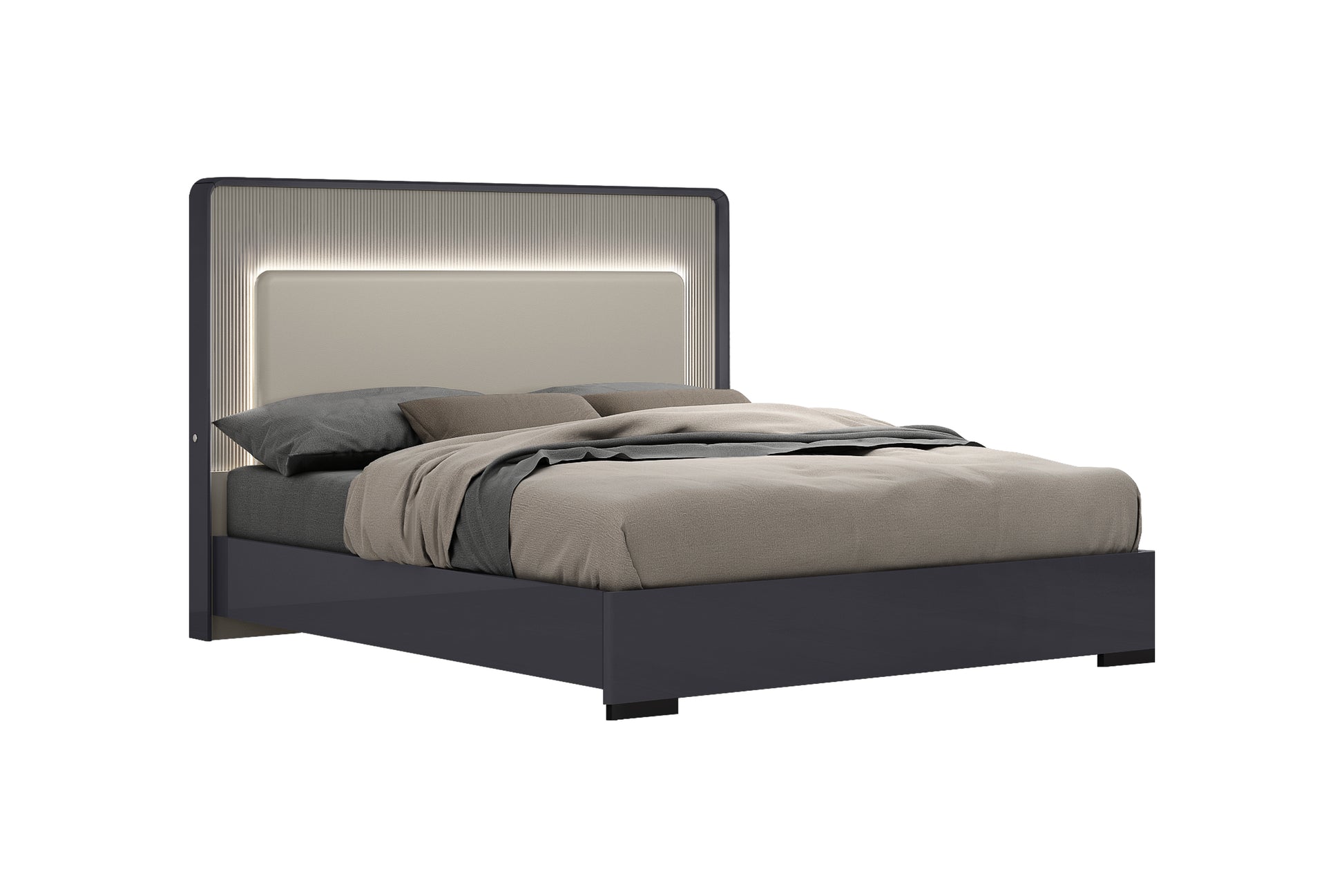 Modern Graphite 5-Piece Bedroom Set with LED Headboard & Soft-Close Drawers