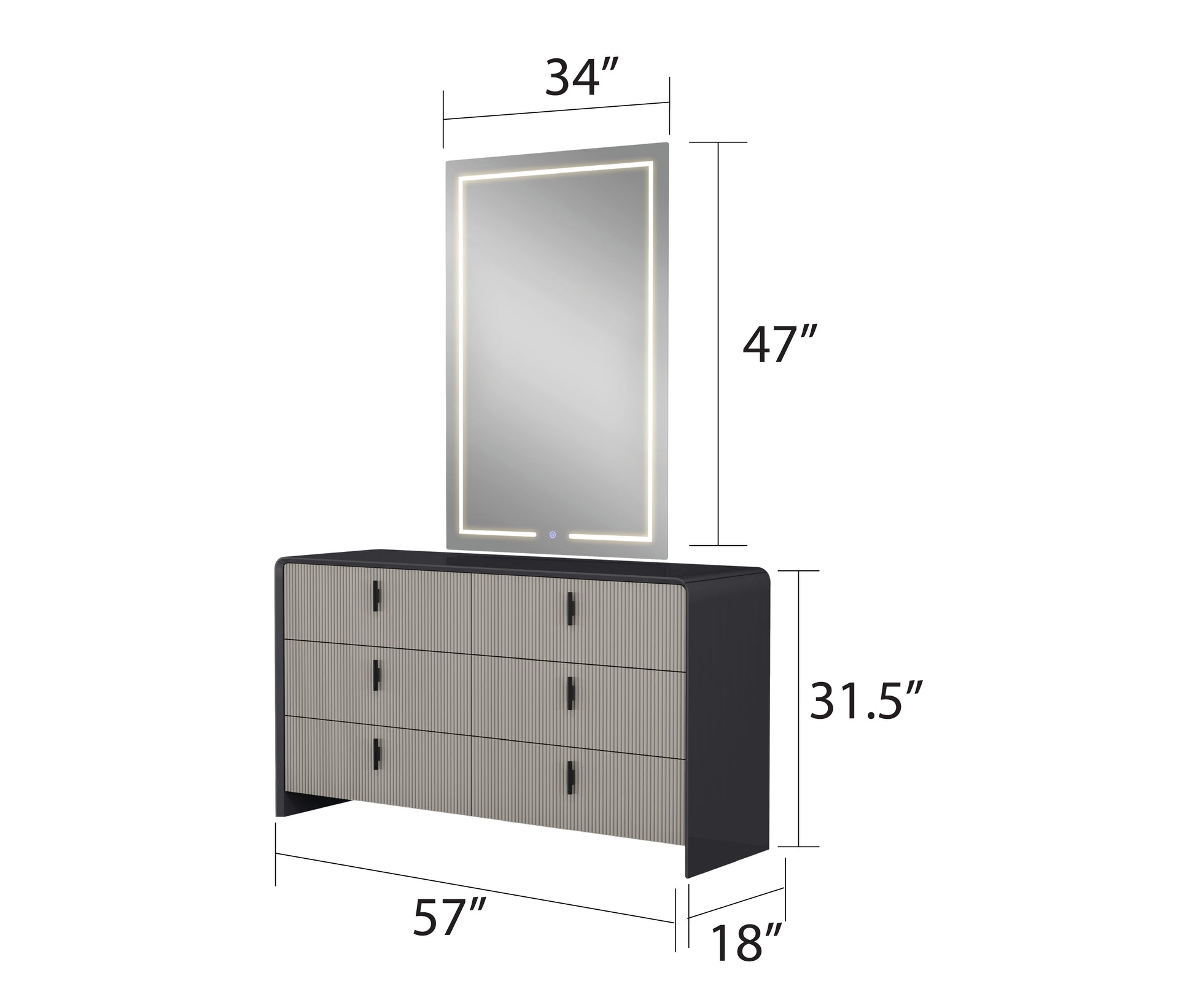 Modern Graphite 5-Piece Bedroom Set with LED Headboard & Soft-Close Drawers
