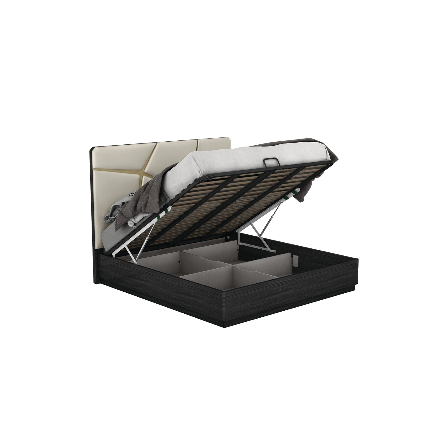 Chole Grey Angly Hydraulic Storage King Bed Set with Nightstand