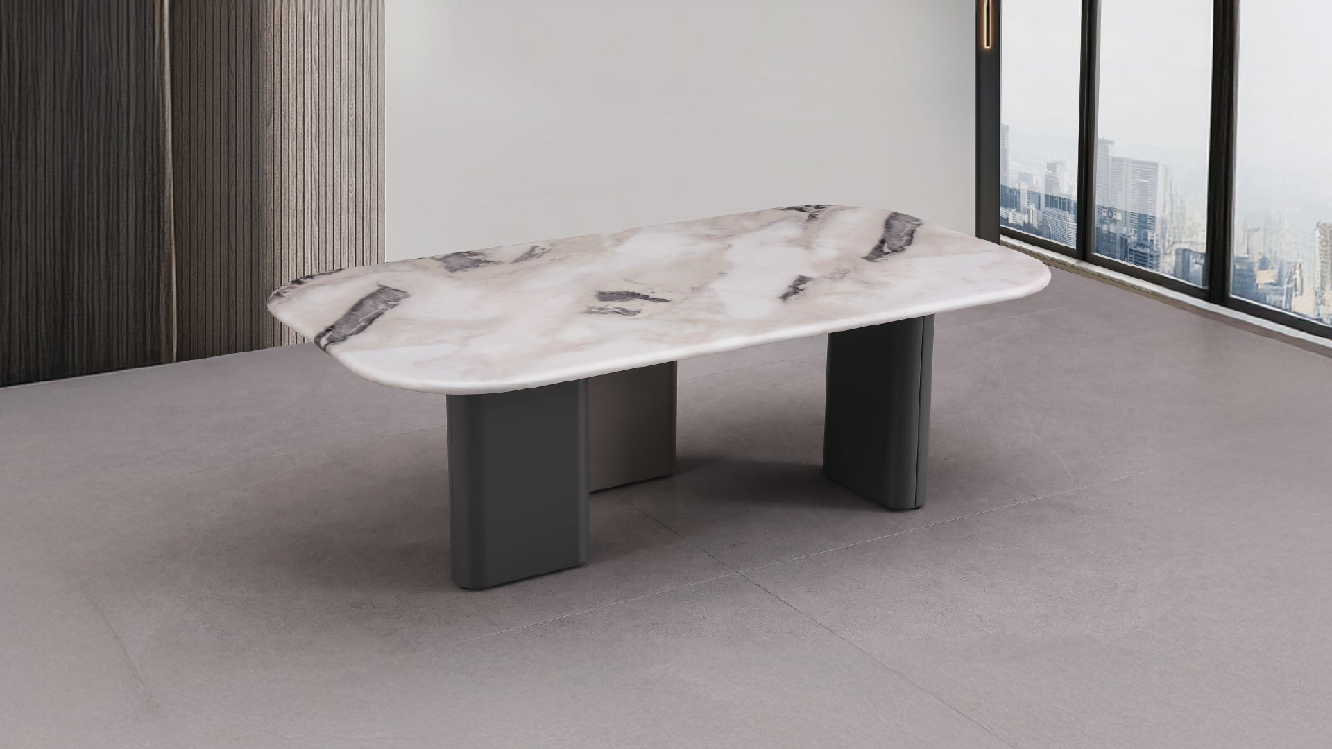Atlantis Modern Coffee Table with Marble Top and Black Base