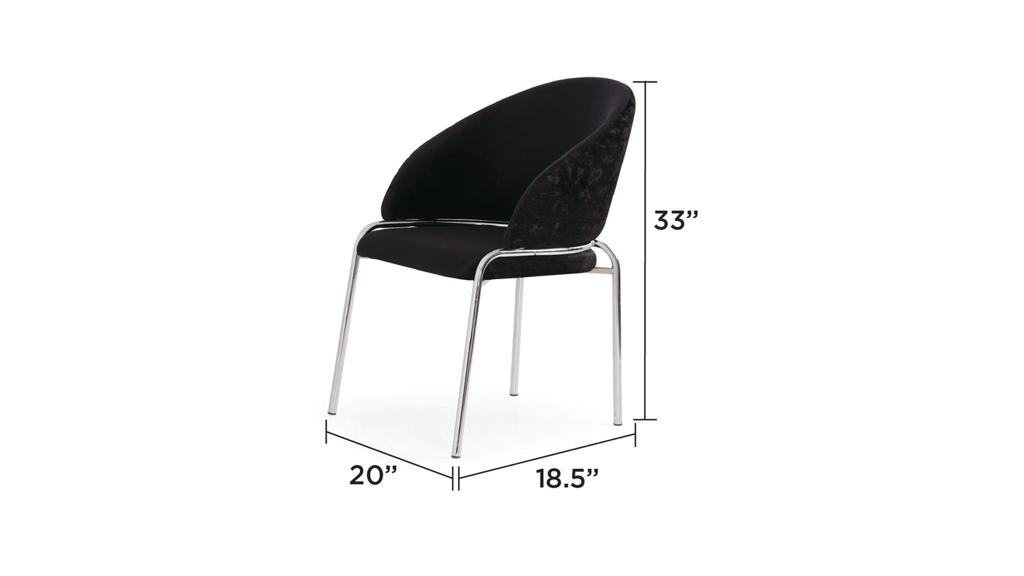 Onyx Modern Black Velvet Dining Chair Stainless Steel Legs 2-Pack