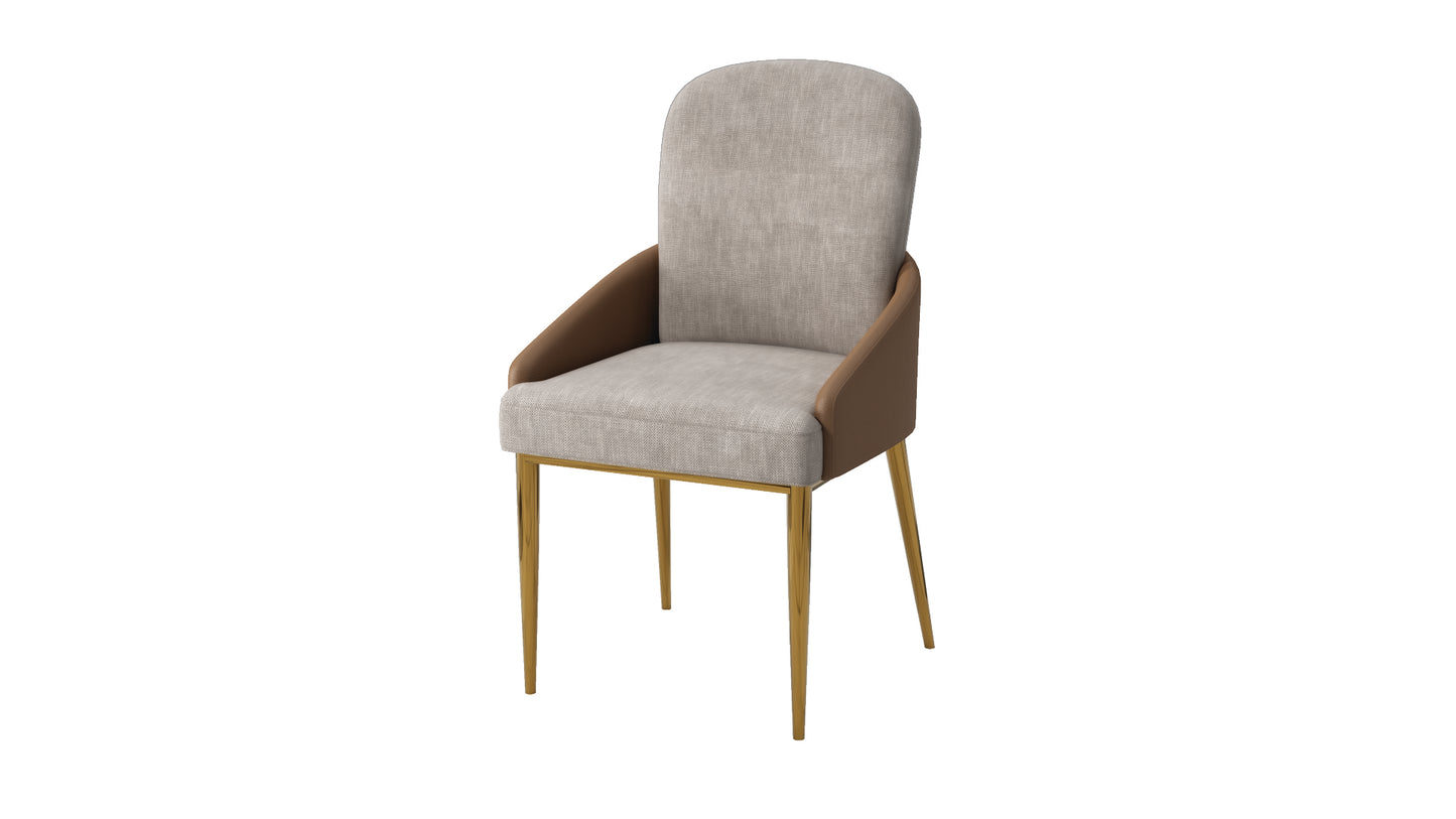 Modern Beryl Dining Chair Mocha Fabric Gold Stainless Steel