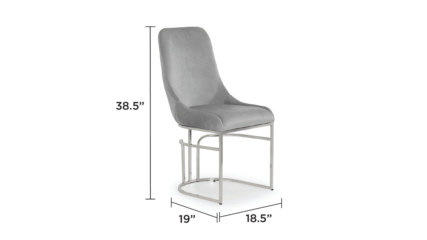 Luxurious Grey Velvet Emerald Dining Chair with Silver Legs