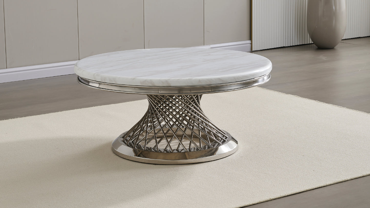 Remi Modern Round Marble Coffee Table with Stainless Steel Base