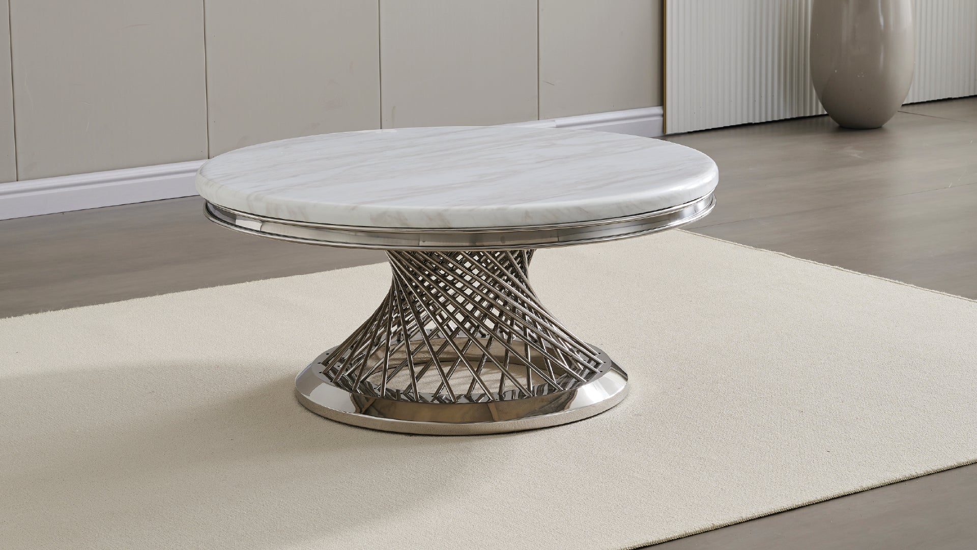 Remi Modern Round Marble Coffee Table with Stainless Steel Base