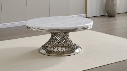 Remi Modern Round Marble Coffee Table with Stainless Steel Base