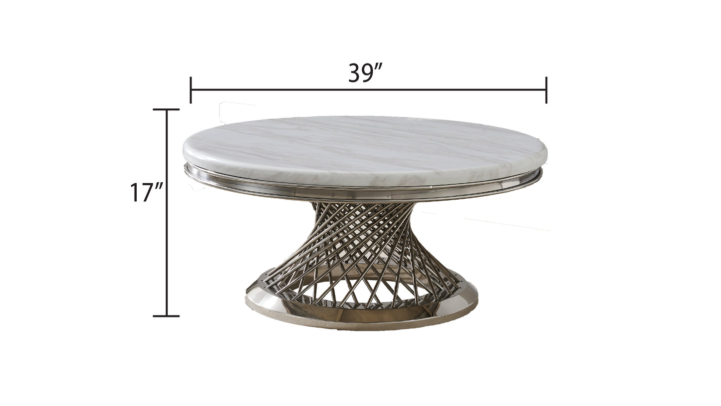 Remi Modern Round Marble Coffee Table with Stainless Steel Base