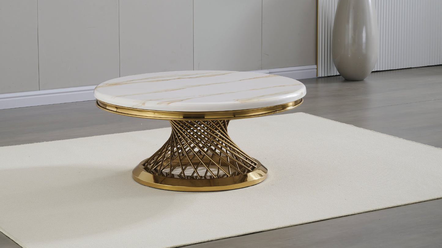 Remi Modern Marble Coffee Table with Gold Stainless Steel Base