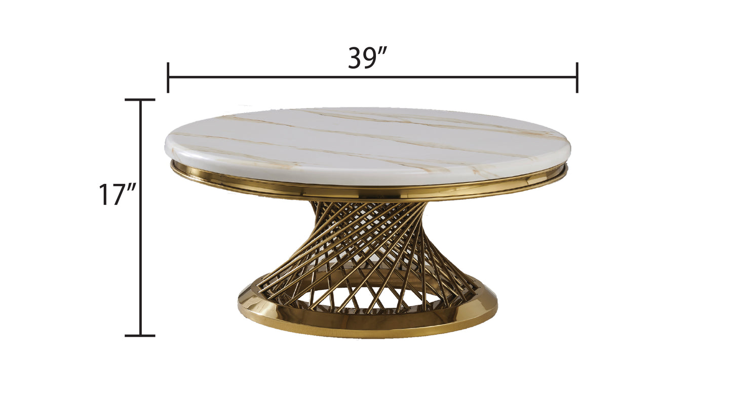 Remi Modern Marble Coffee Table with Gold Stainless Steel Base
