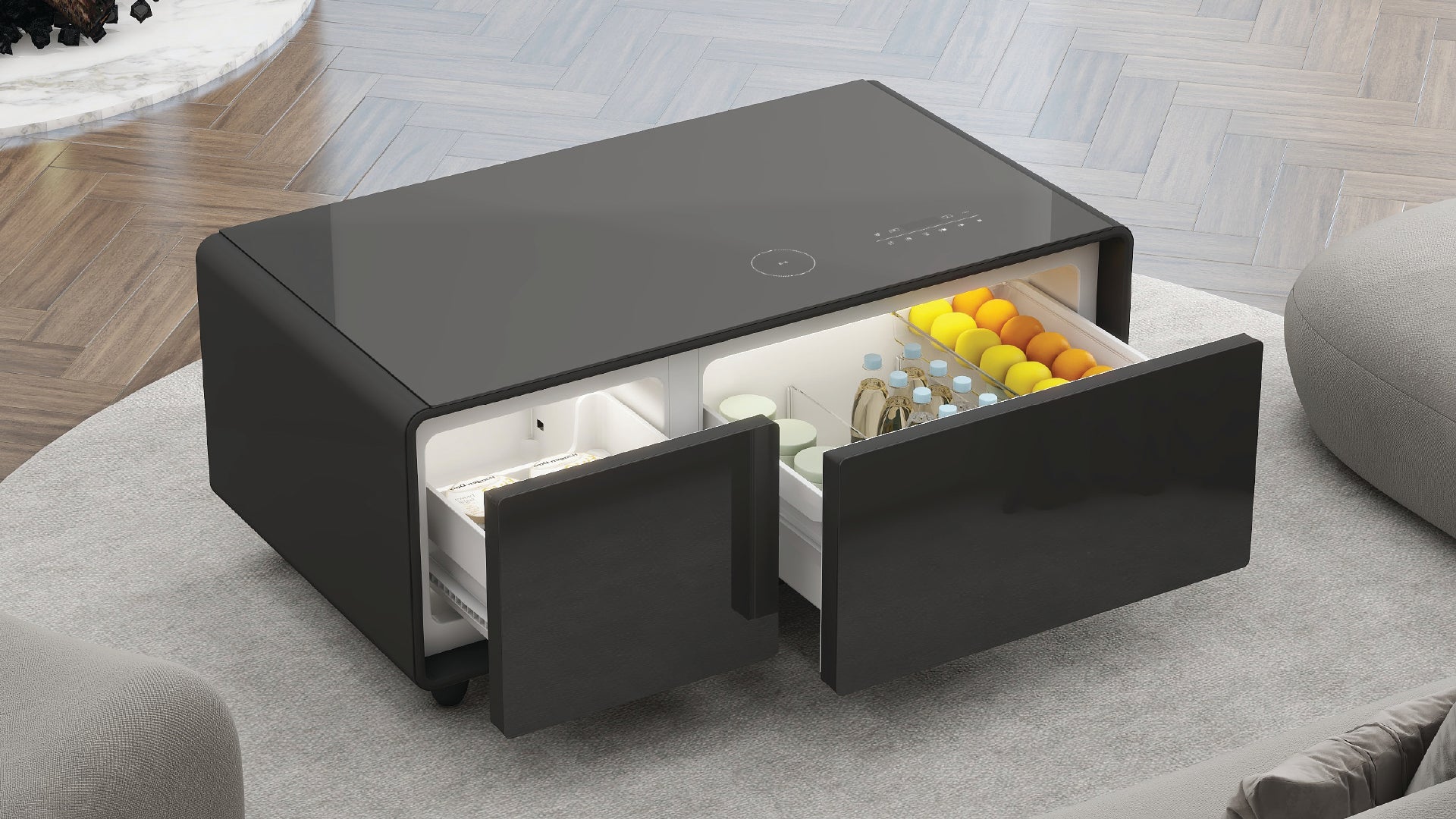 FRG10 Party Time Smart Coffee Table with Refrigerated Drawer Black