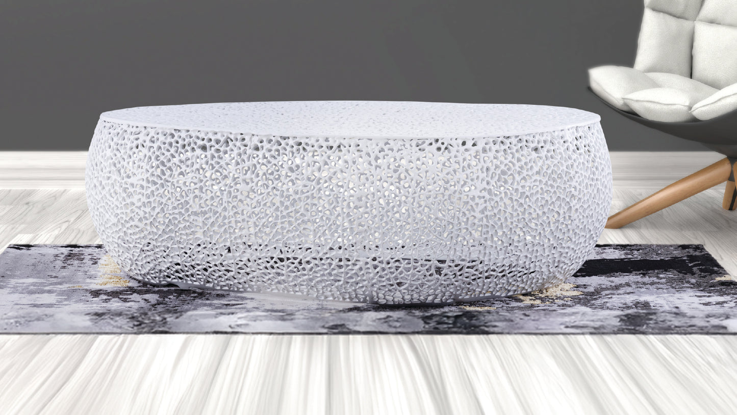 T3601-50 Modern Oval White Casted Aluminum Centerpiece Coffee Table