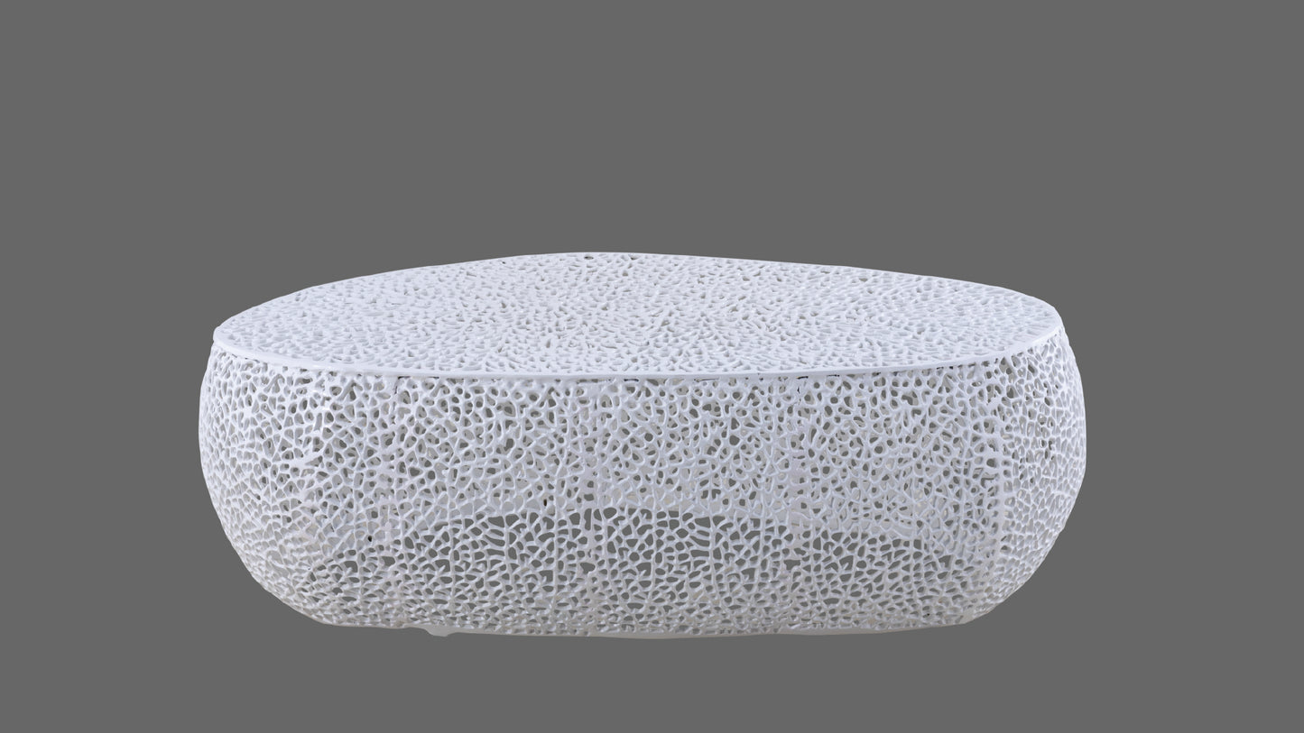 T3601-50 Modern Oval White Casted Aluminum Centerpiece Coffee Table