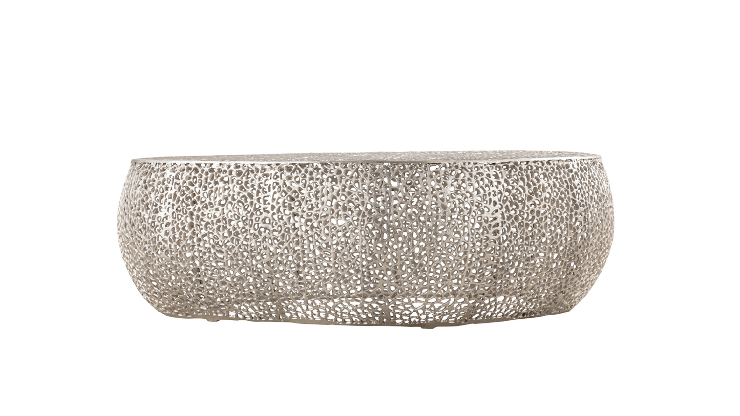 Modern Silver Oval Aluminum Coffee Table Contemporary Living Room Centerpiece