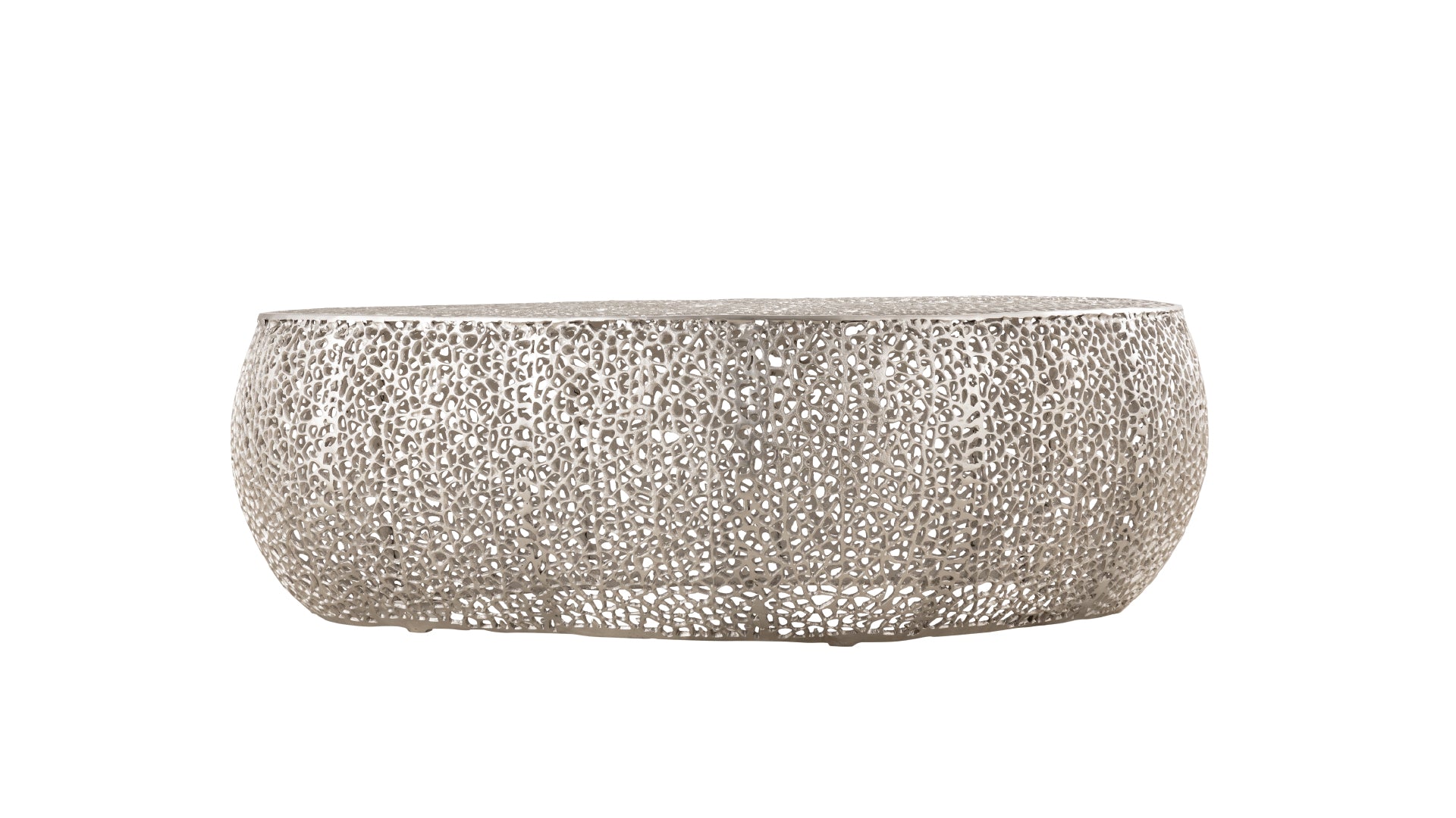 Modern Silver Oval Aluminum Coffee Table Contemporary Living Room Centerpiece