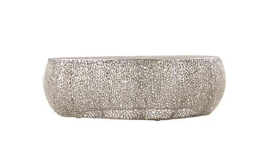 Modern Silver Oval Aluminum Coffee Table Contemporary Living Room Centerpiece