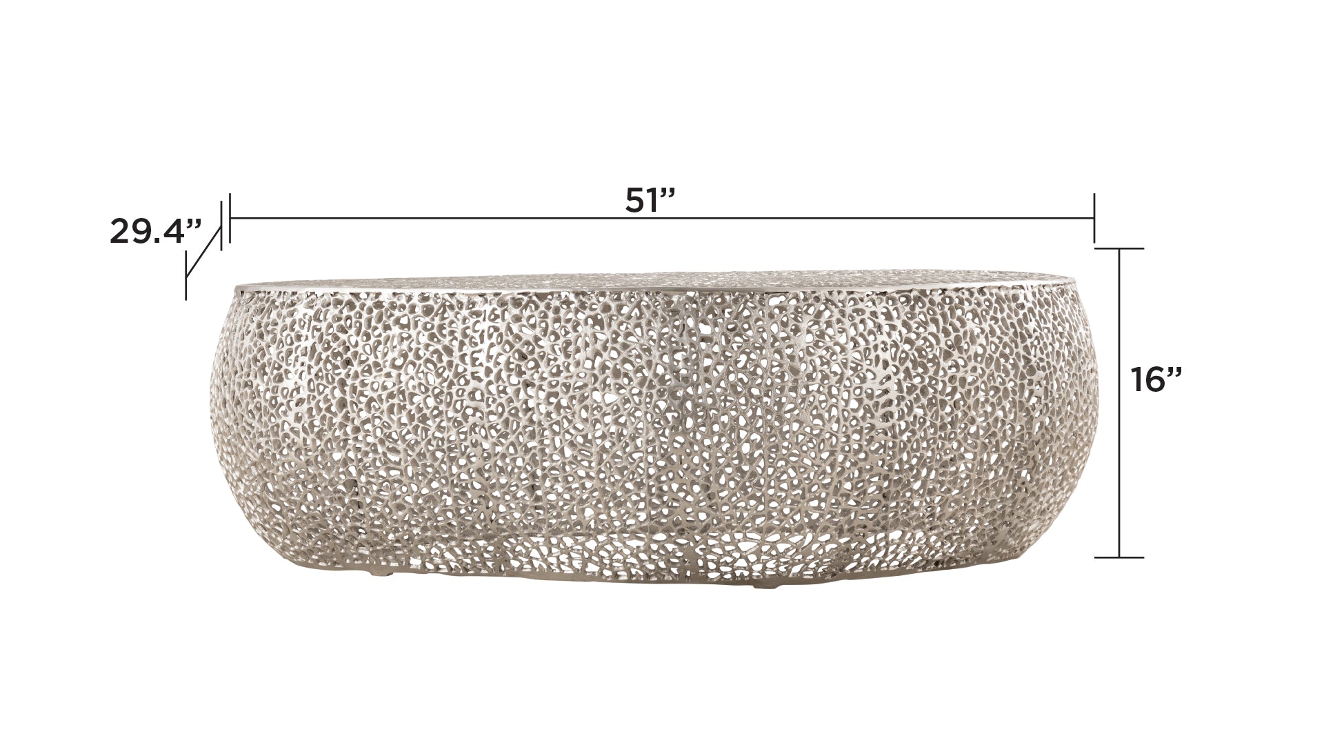 Modern Silver Oval Aluminum Coffee Table Contemporary Living Room Centerpiece