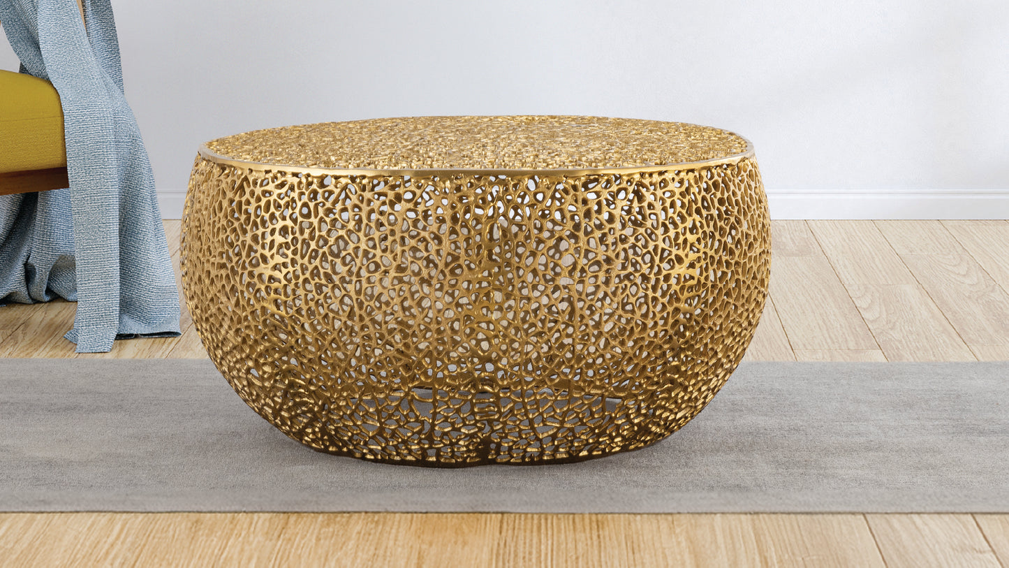 T3502-35 Modern Round Aluminum Casted Coffee Table in Gold