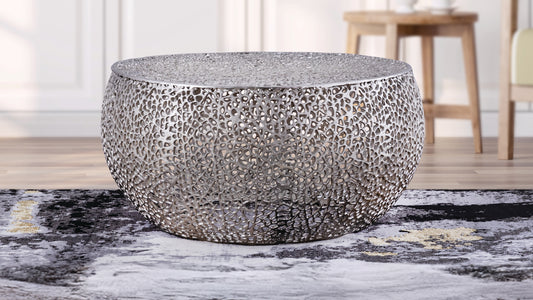 Modern T3502-35 Silver Round Cast Aluminum Coffee Table for Living Rooms