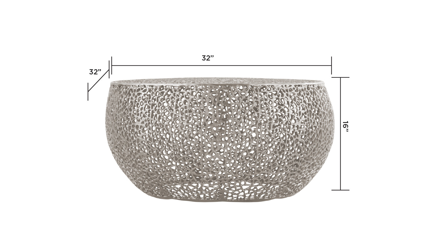 Modern T3502-35 Silver Round Cast Aluminum Coffee Table for Living Rooms