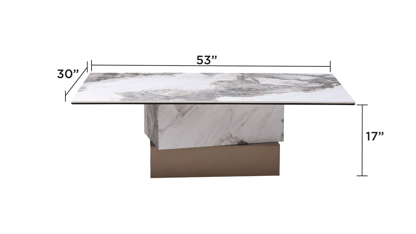 Modern Tasma Marble Coffee Table with Architectural Brass Metal Base