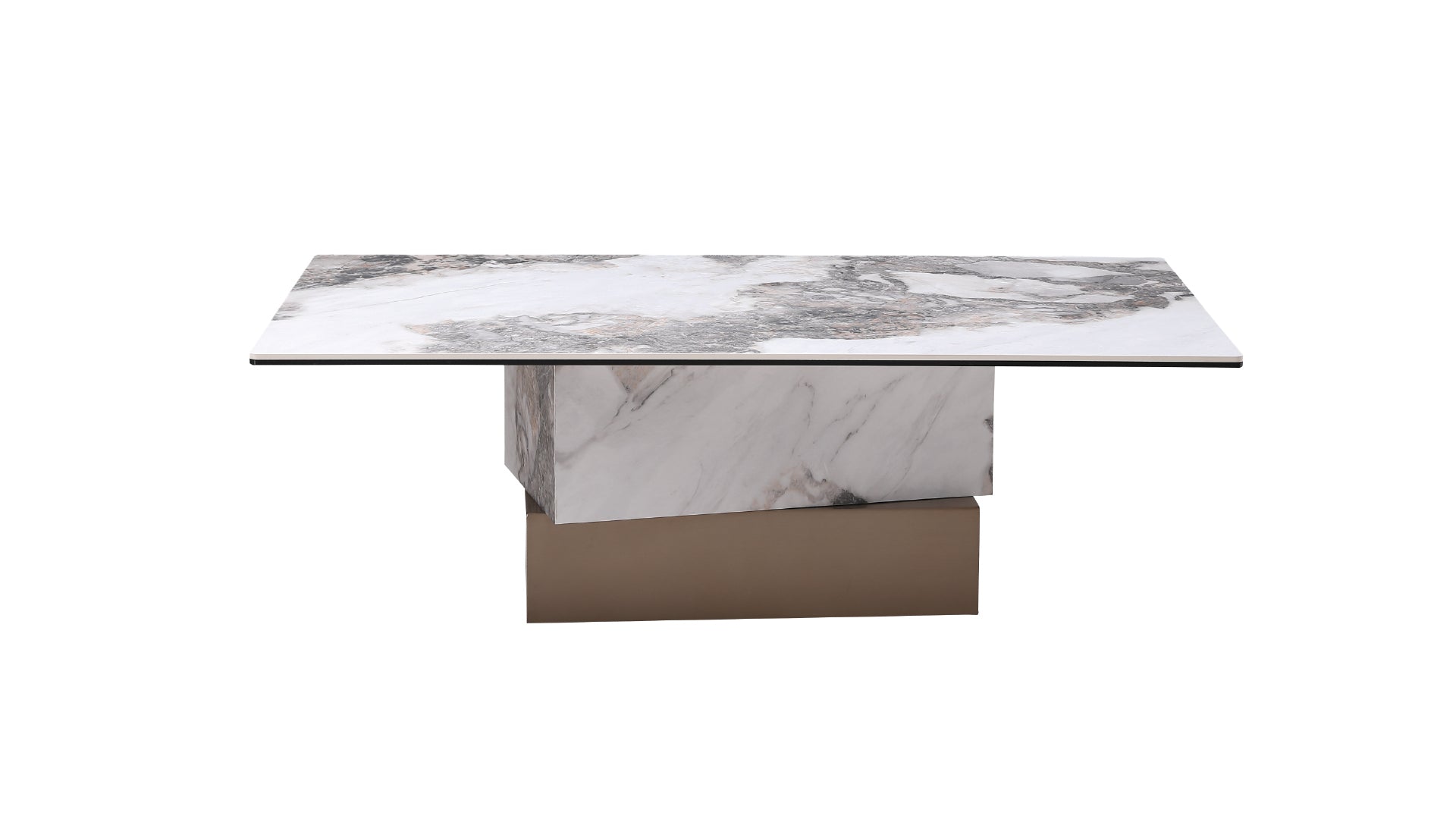 Modern Tasma Marble Coffee Table with Architectural Brass Metal Base