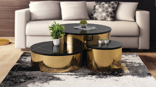 805-3 Modern Gold 3-Piece Circular Coffee and End Table Set