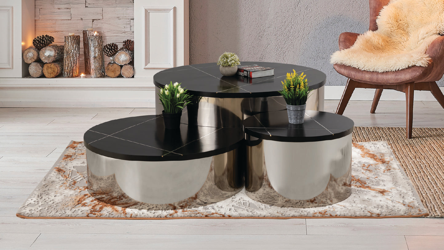 Modern Silver 3-Piece Circular Coffee and End Table Set