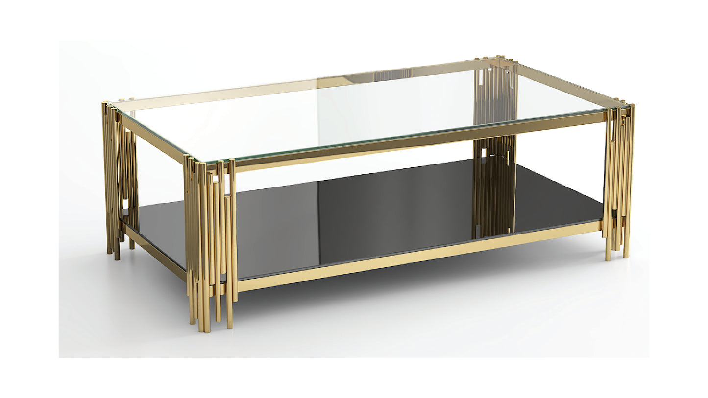 Jane 469 Modern Gold Coffee Table with Tempered Glass Top