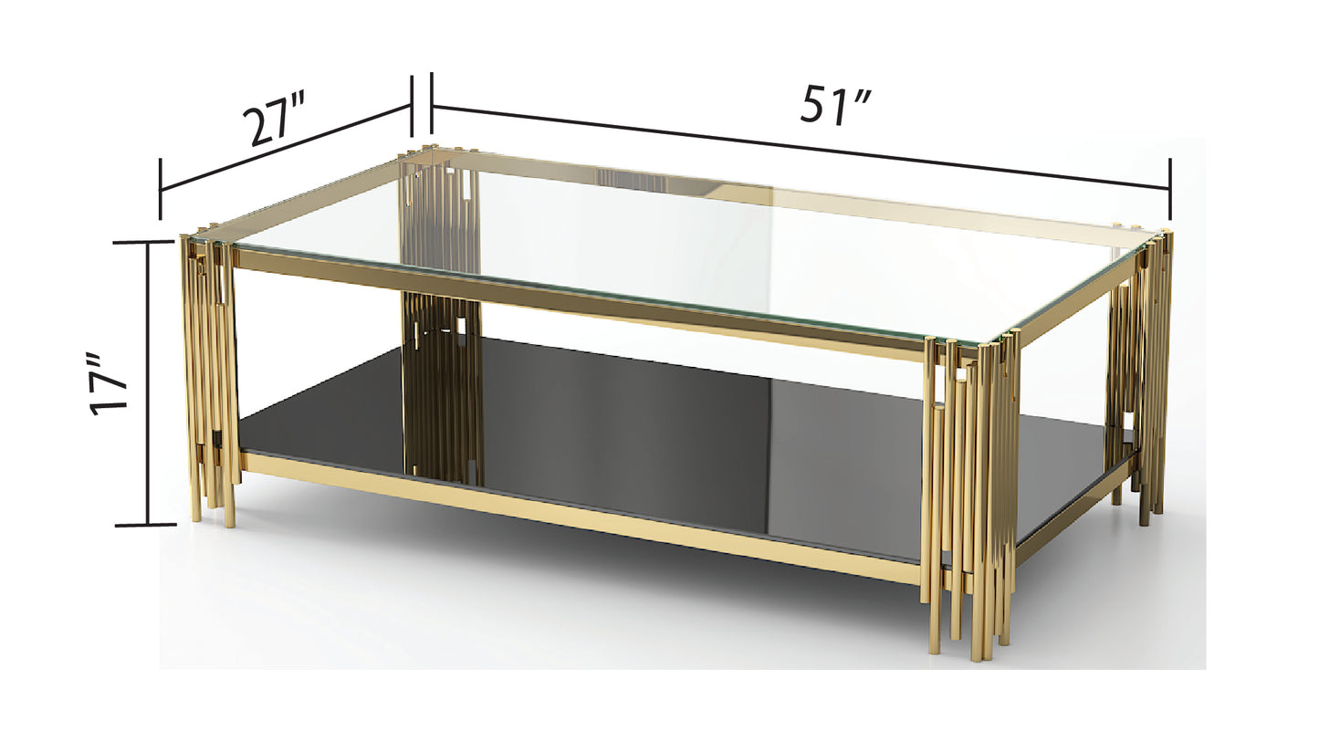 Jane 469 Modern Gold Coffee Table with Tempered Glass Top